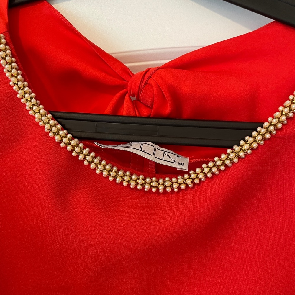 Red tunic dress with collar detail